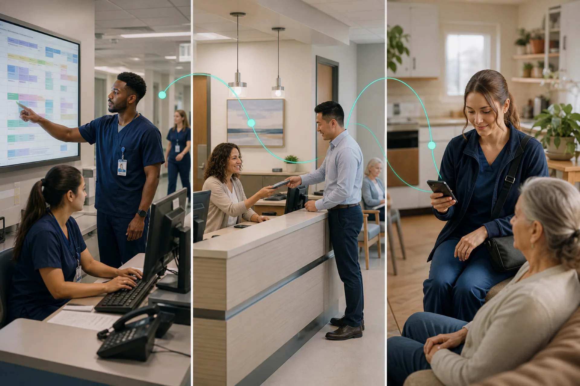 Healthcare operations team managing workforce scheduling across multiple locations