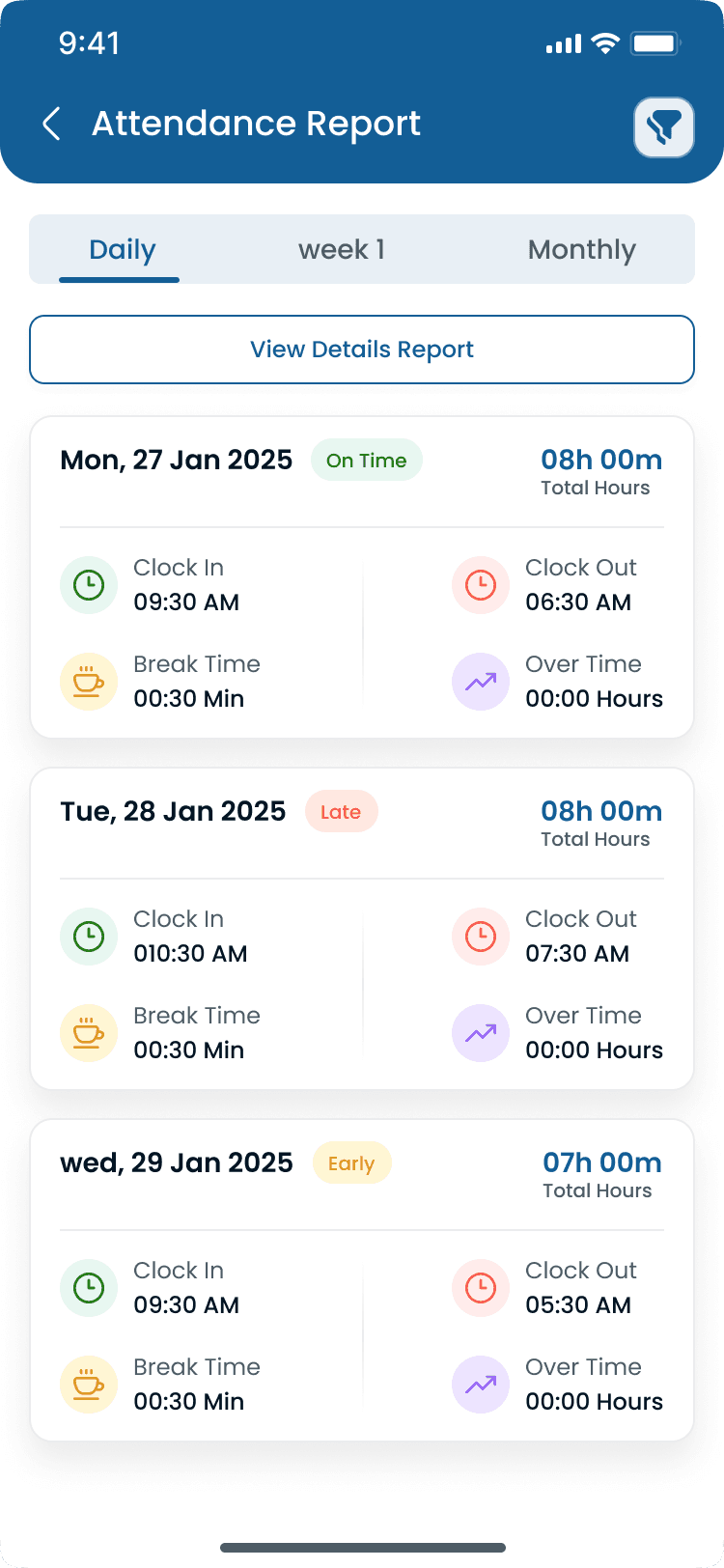 Labor report on the Heyshift mobile app