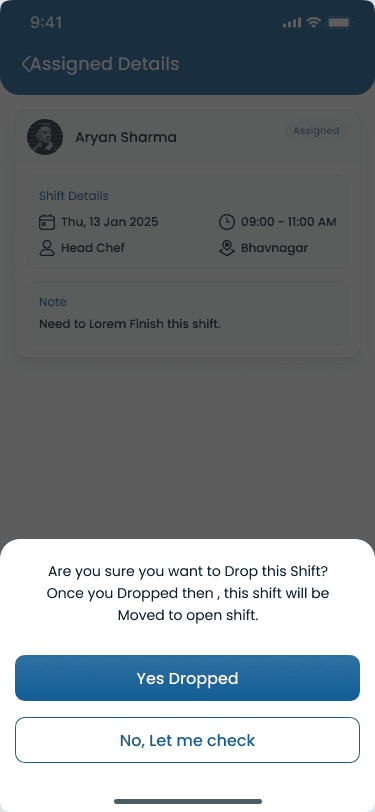 Drop shift on the Heyshift mobile scheduling app