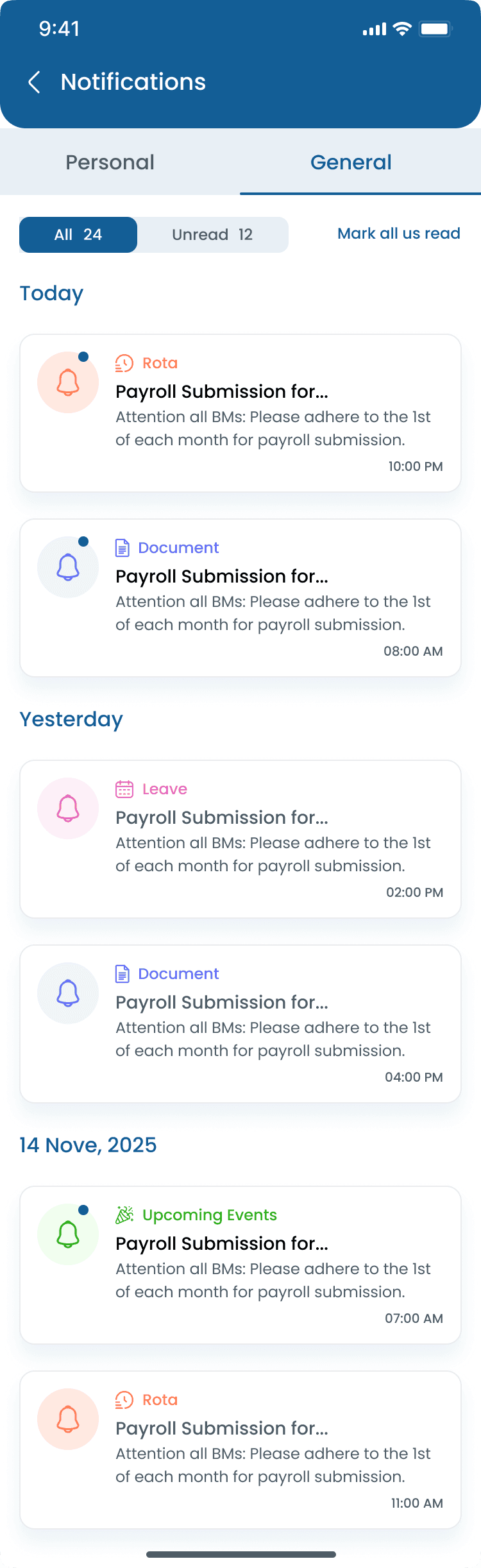 Schedule notification on the Heyshift mobile app