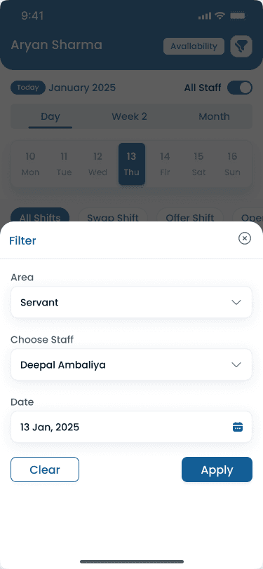 Filter rota by staff on the Heyshift mobile app