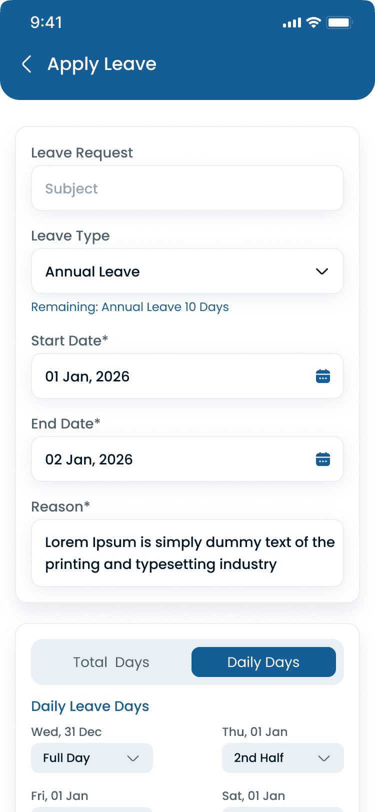 Apply for leave on the Heyshift mobile app
