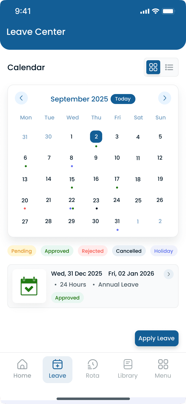 Approved leave on the Heyshift mobile app