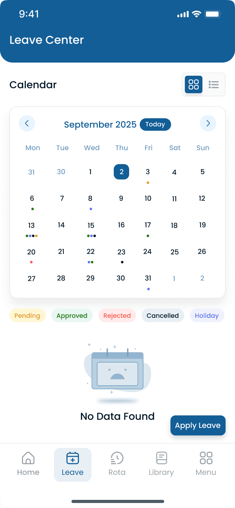 Leave center on the Heyshift mobile app