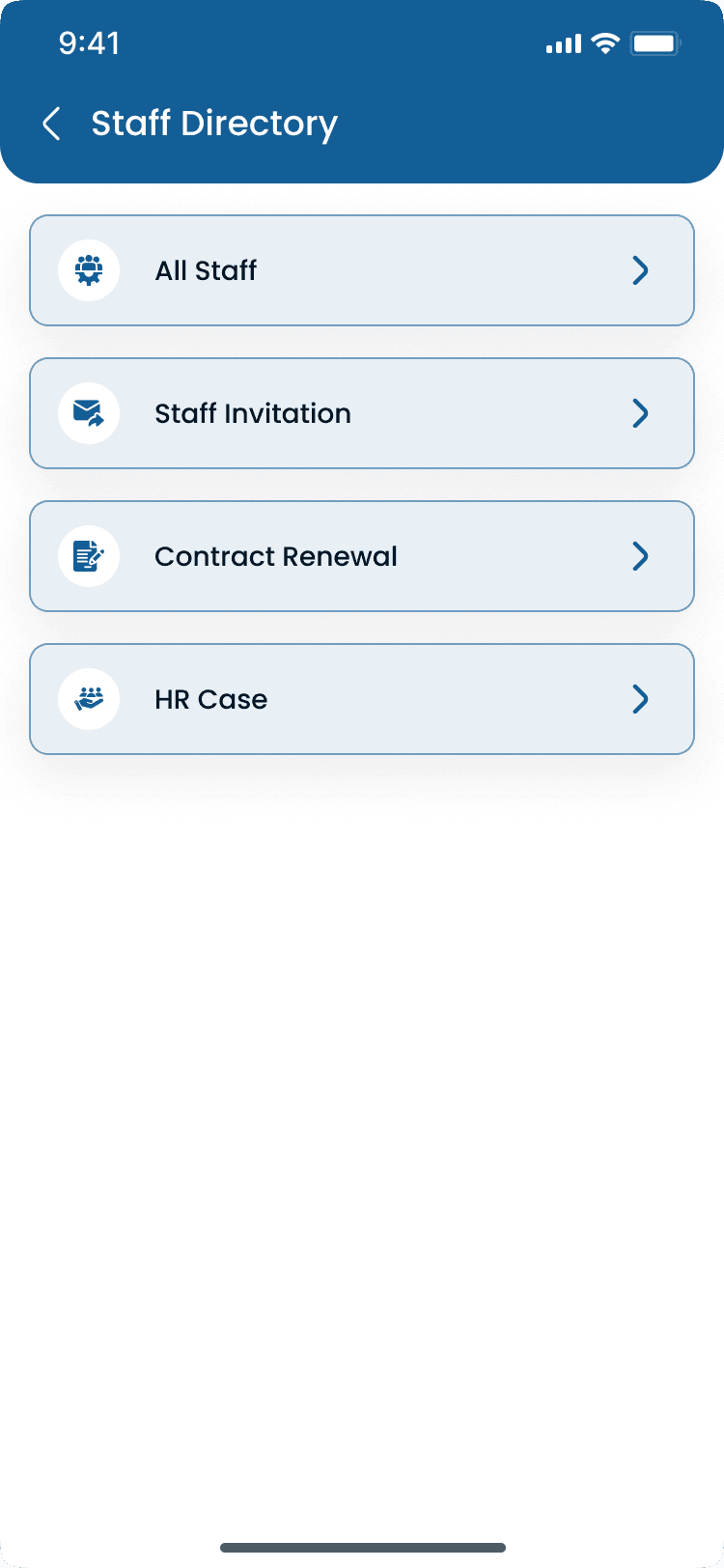 Staff directory on the Heyshift mobile app