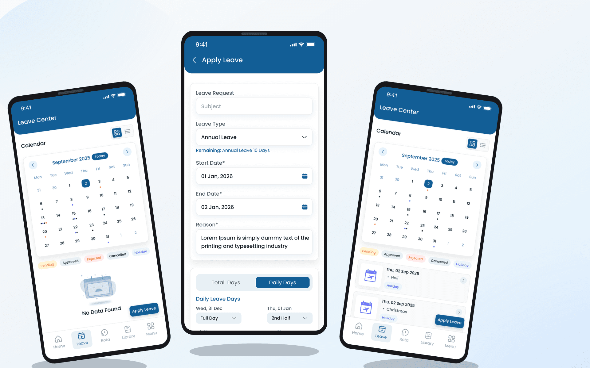 Heyshift mobile hub showing employee availability, approved leave, and upcoming schedule context tied to the rota.