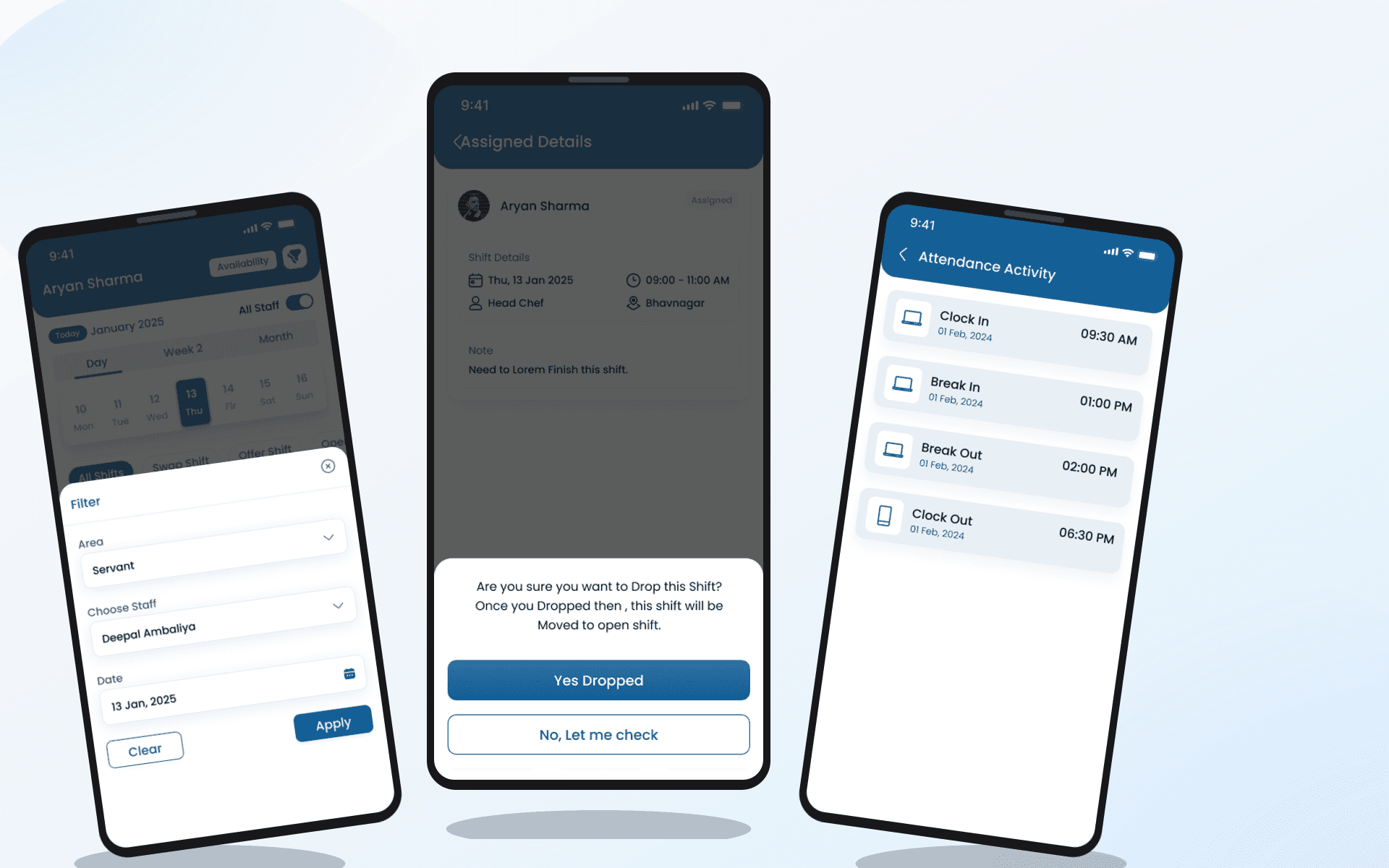 Heyshift manager mobile tools for adding shifts, reviewing coverage, publishing updates, and monitoring live workforce status.