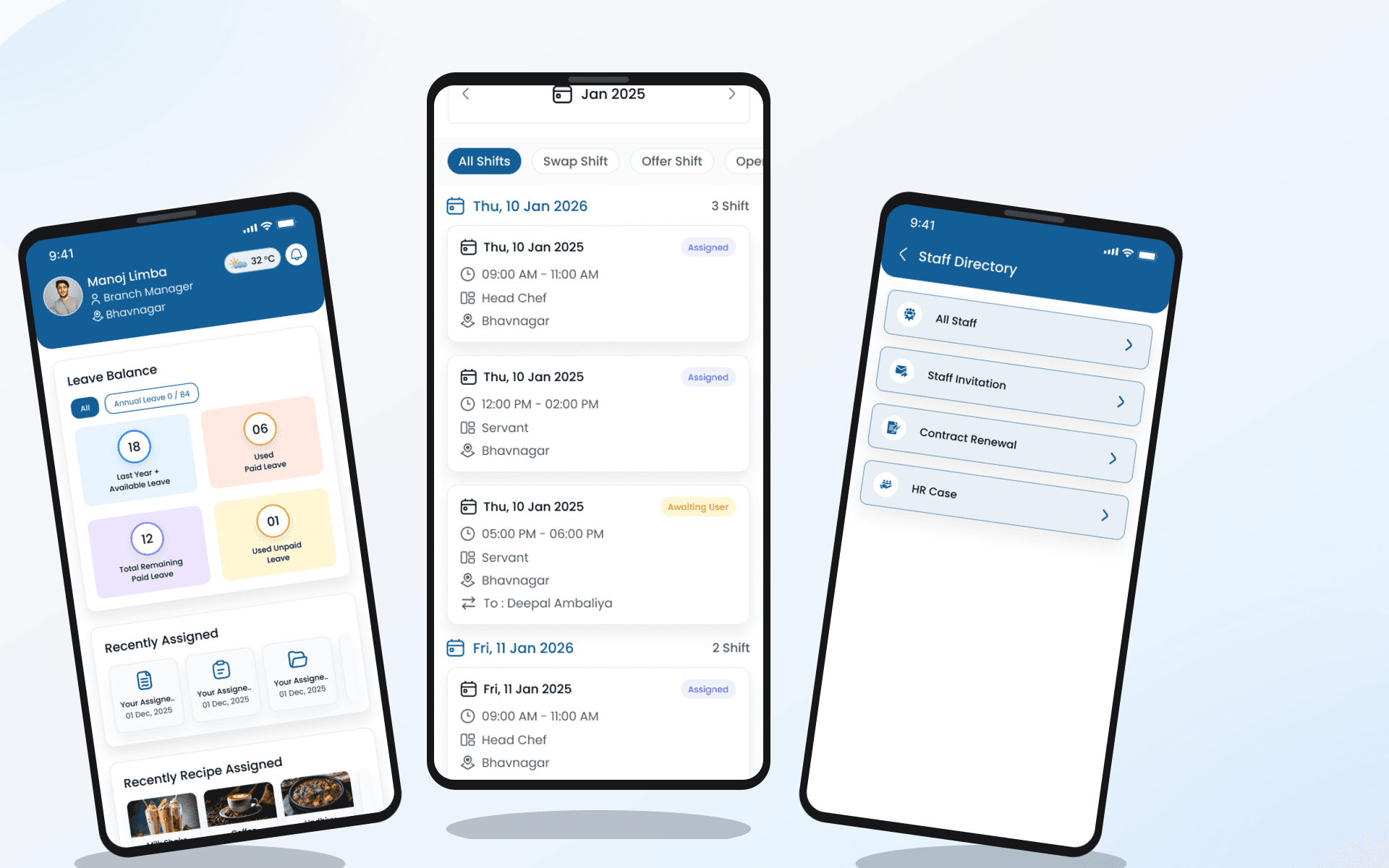 Heyshift synchronized desktop and mobile scheduling experience showing the same live roster across devices.