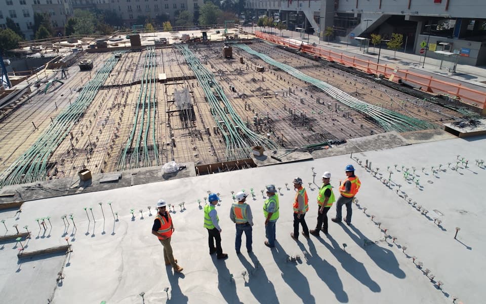 Construction crew working together on an active job site